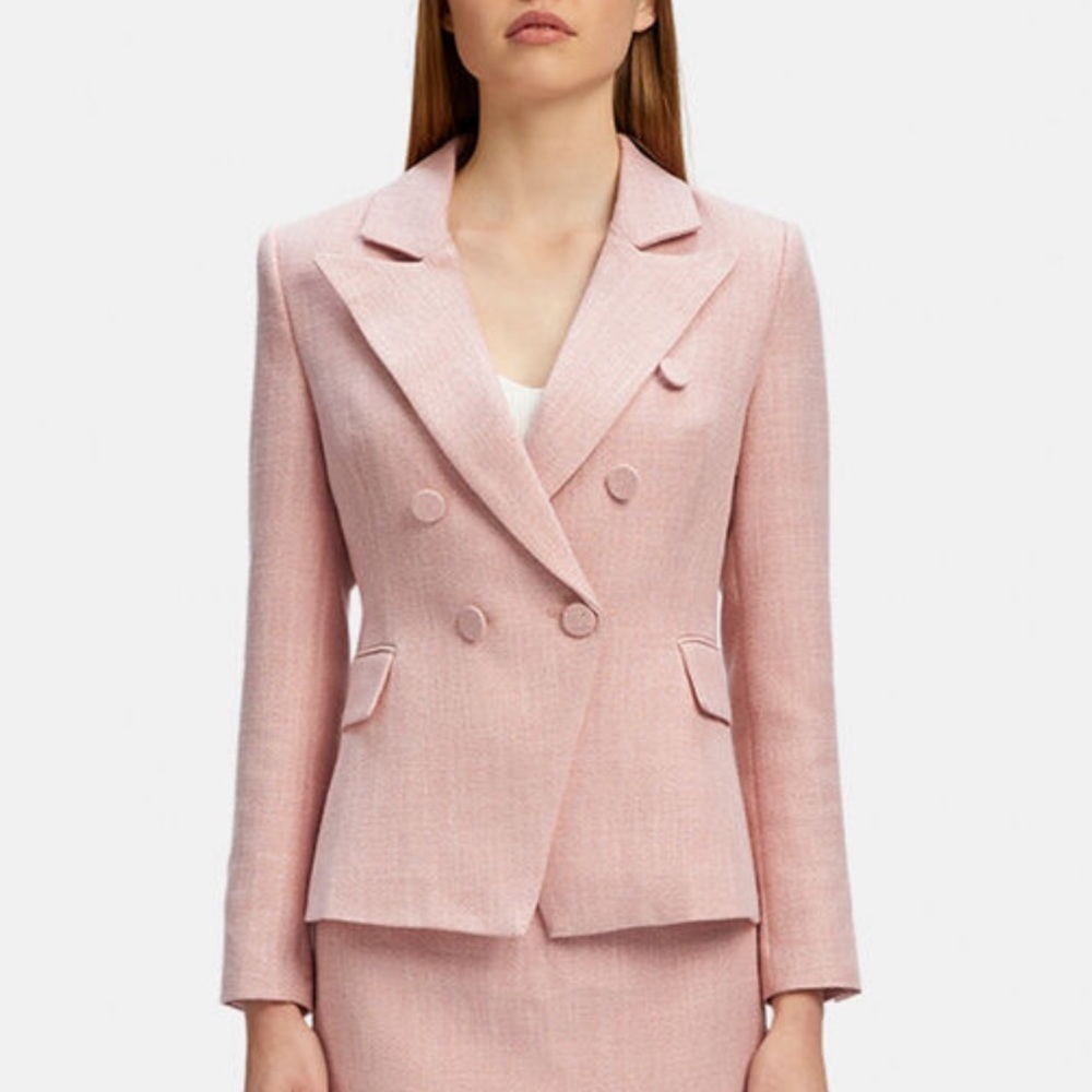 Bardot Emilie Wrap Front Blazer In Pink Boucle Fabric Xs Double Breasted